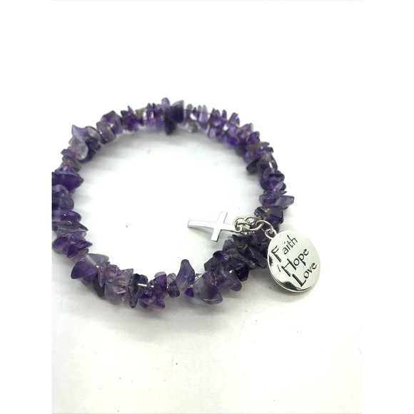 Love this Life Jewelry - Love This Life Faith Cross Charm semi precious Stone Wrap Bangle Bracelet purple